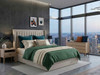 Full view of the Carmen Ottoman Storage Bed Frame upholstered in luxurious beige velvet fabric, featuring a deep fluted wing headboard